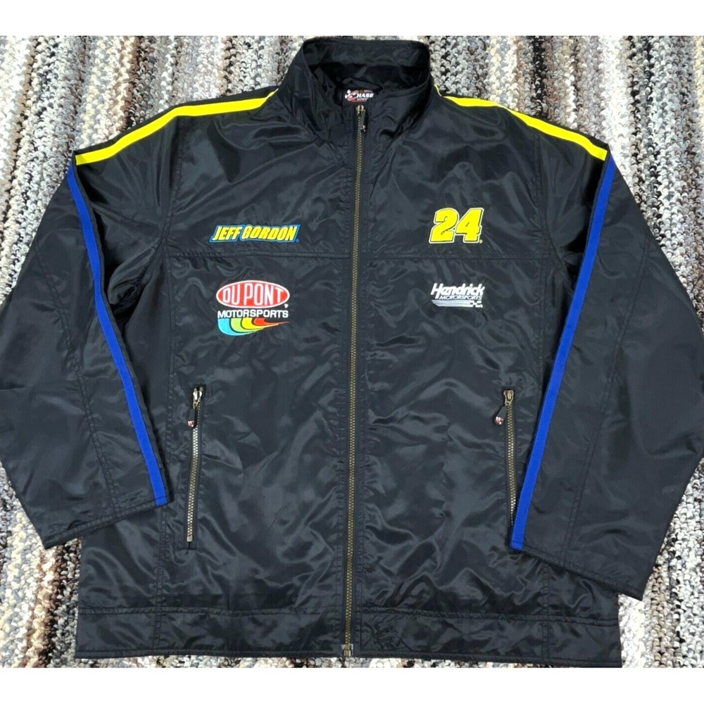 Vintage Jeff Gordon Jacket Men XL Black Windbreaker Pit Crew Nascar Racing Y2K